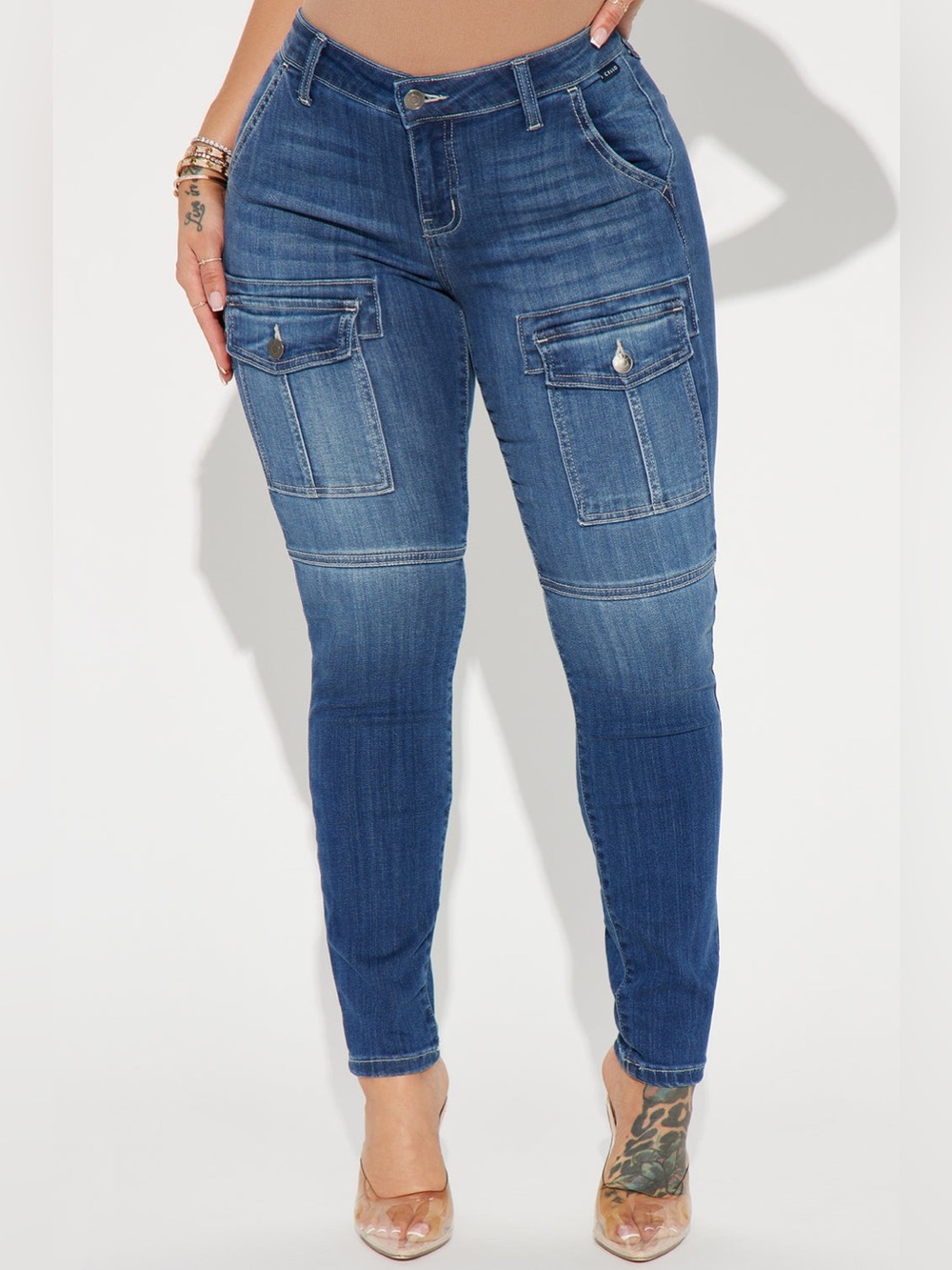 Dark Blue Skinny Cargo Pocket Jeans Stretchable Size 13